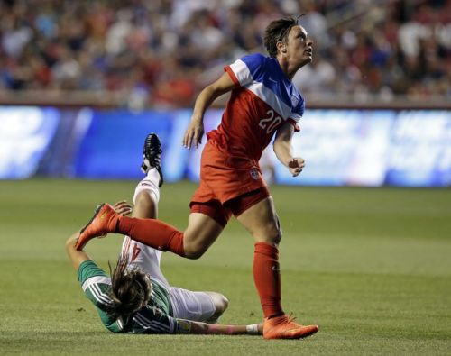 Abby Wambach vs. Mexico, Sept. 13, 2014. (Rick Bowmer/AP)